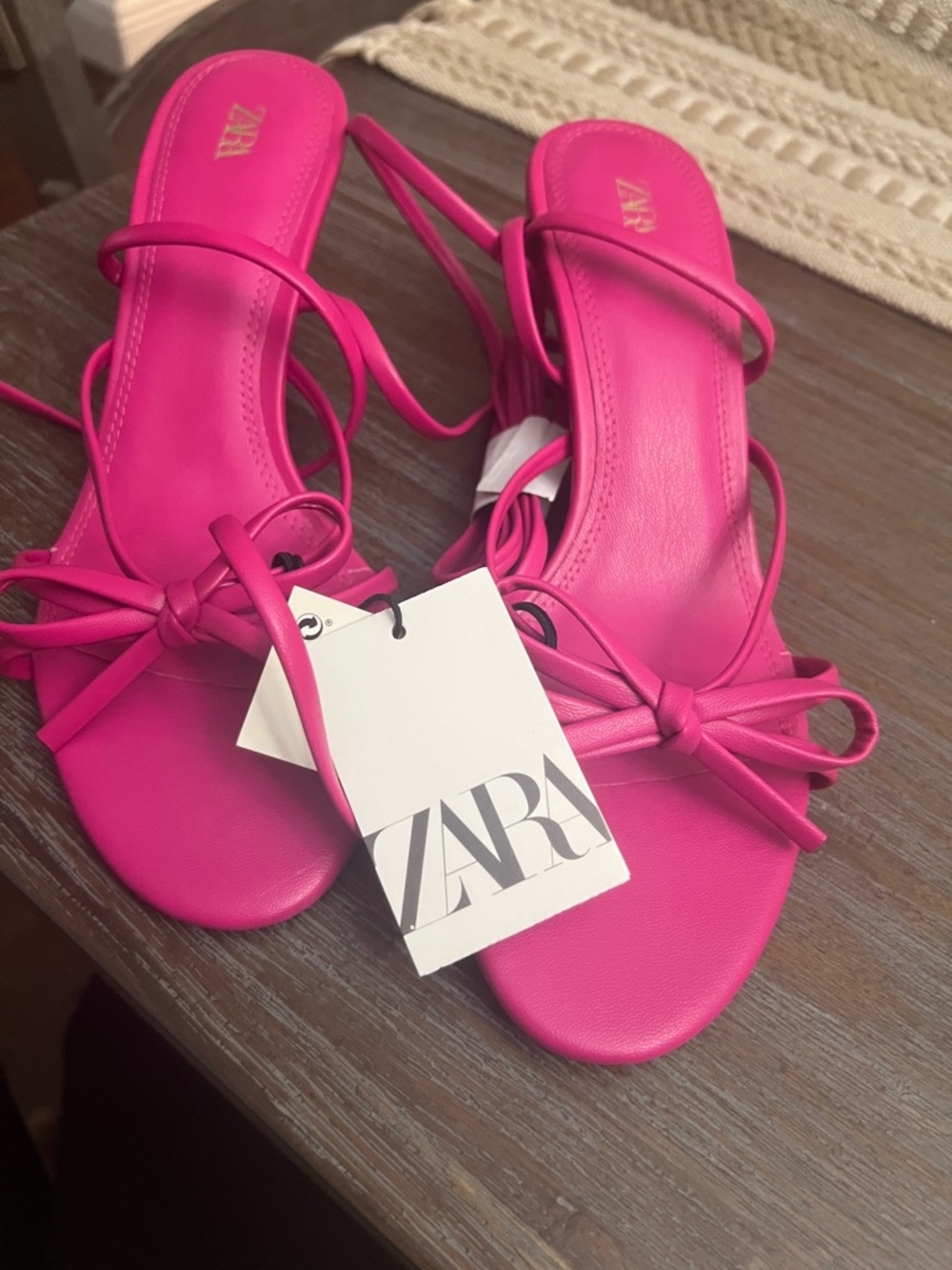 ZARA Hot Pink Strappy Knot Tie Sandals